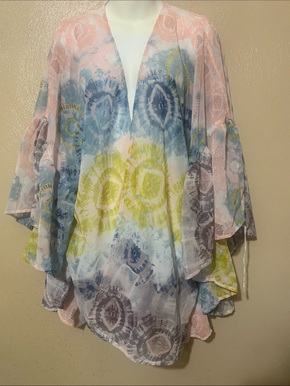 Live 4 Truth 2X Pastel Tie-Dye Sheer Kimono Cover-Up Pink, Blue, Lime & Gray